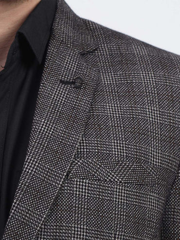 Darelooks Men's Slim Fit Checked Tweed Blazer for Office Wear (Black)