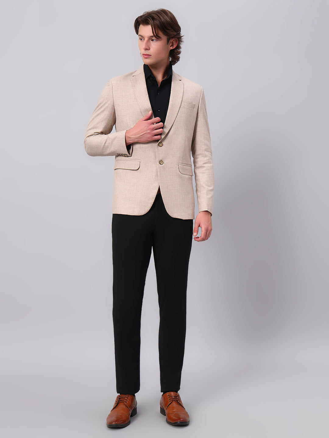 Men's Beige Slim Fit Blazer Single-Breasted Formal Party Blazer
