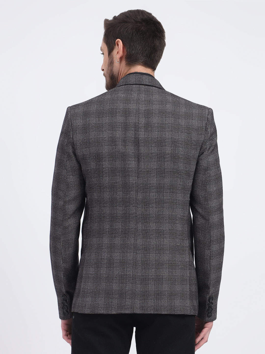 Darelooks Men's Slim Fit Checked Tweed Blazer for Office Wear (Black)