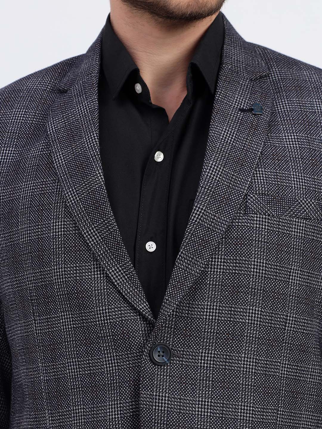 Darelooks Men's Slim Fit Checked Tweed Blazer for Office Wear (Blue)