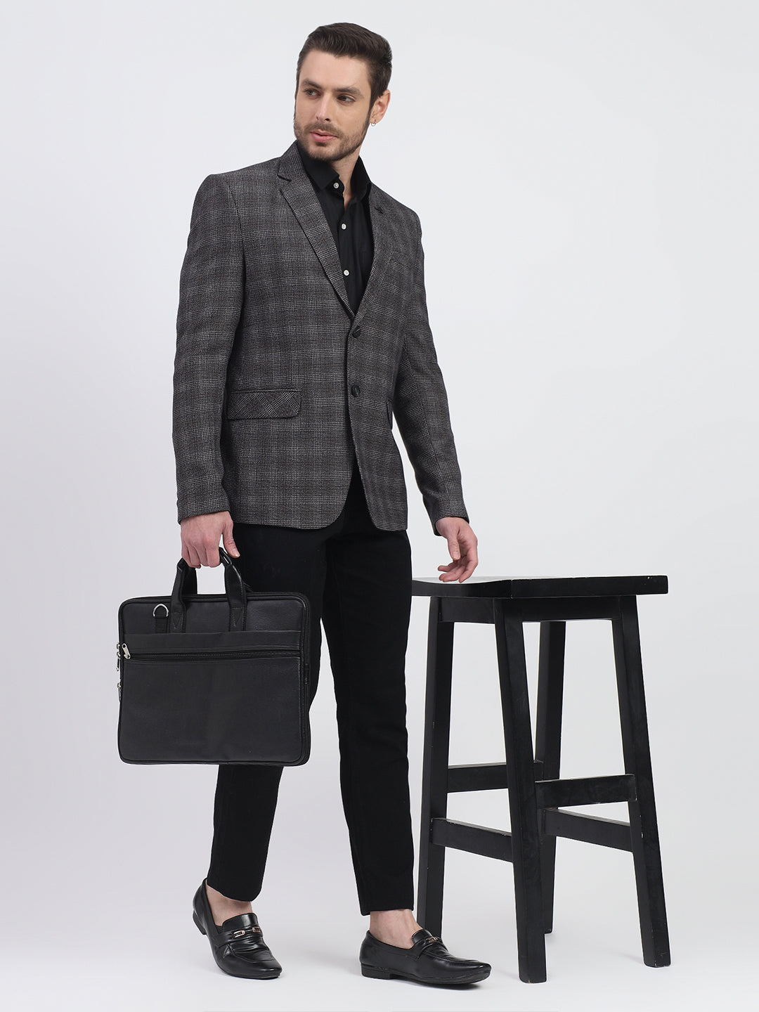 Darelooks Men's Slim Fit Checked Tweed Blazer for Office Wear (Black)