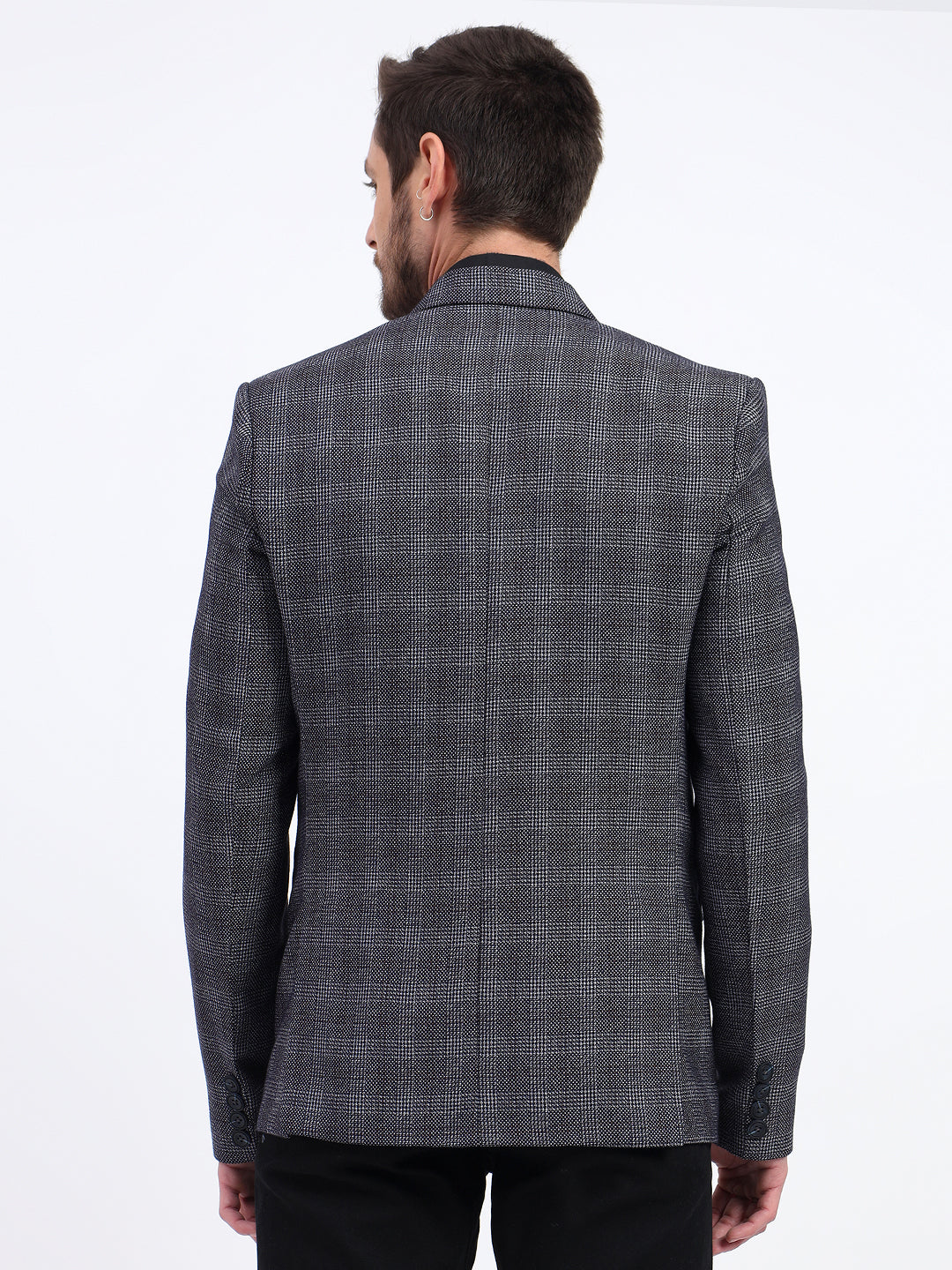 Darelooks Men's Slim Fit Checked Tweed Blazer for Office Wear (Blue)