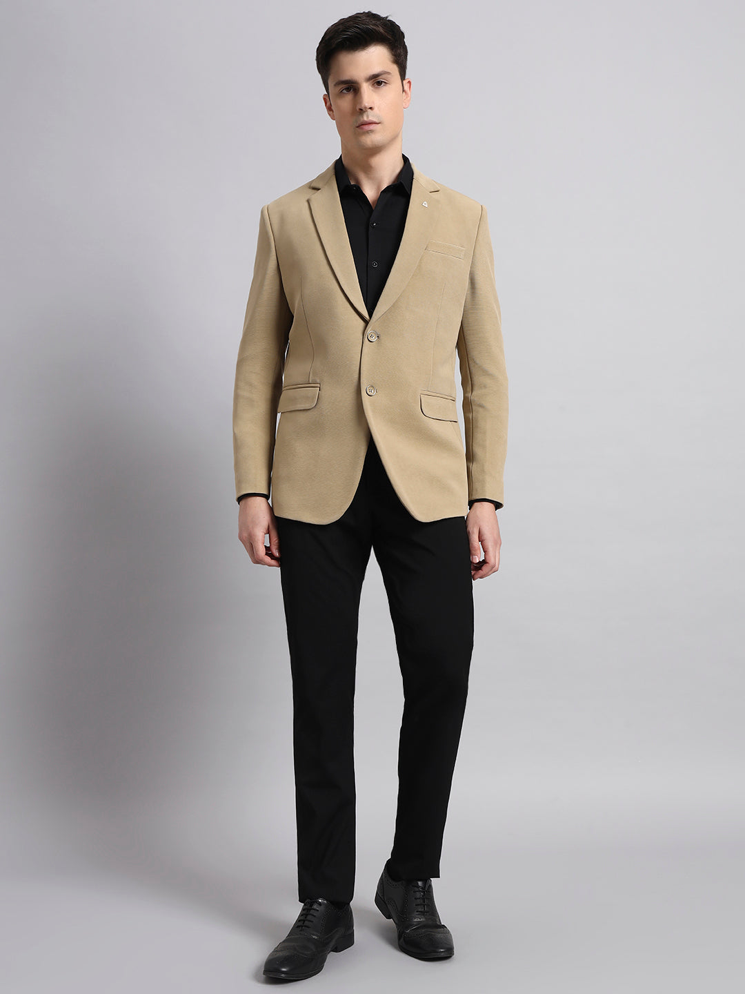Comfortable slim fit beige stretch blazer for everyday wear