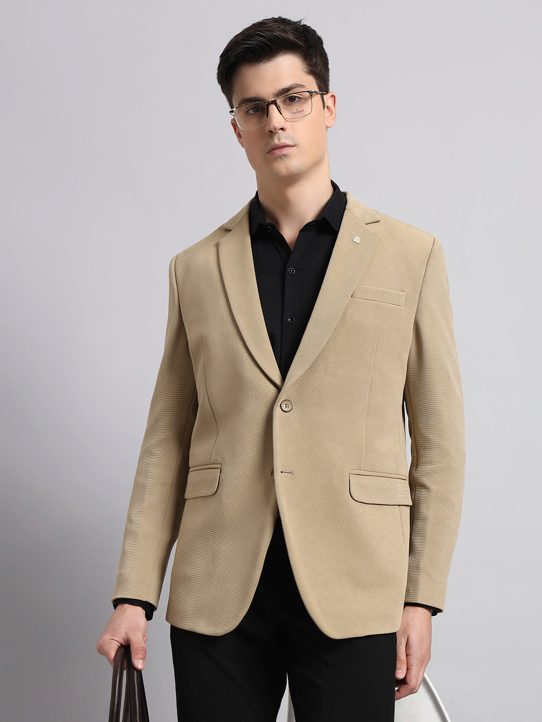 Men wearing beige stretchable blazer in a refined modern look