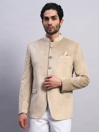 Men's Beige Velvet Bandhgala Party Wear Blazer