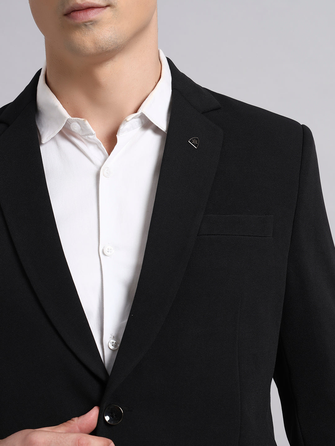 Stretchable black blazer fabric built for comfort and movement