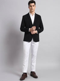 Statement outfit featuring black stretch blazer