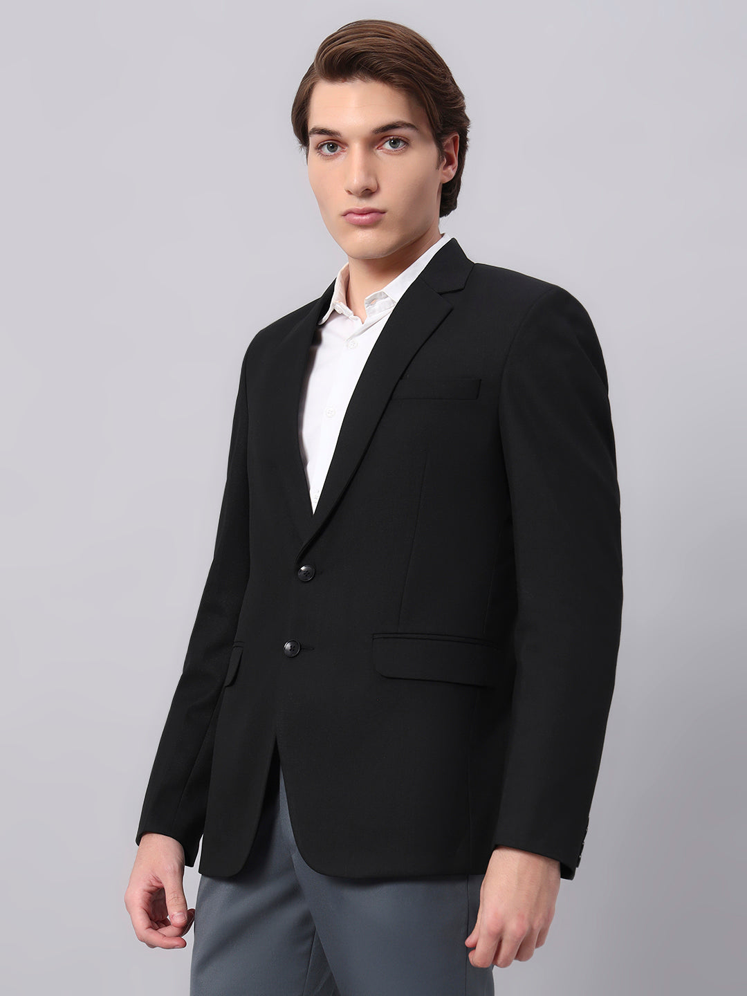 Clean minimal styling with black viscose blazer