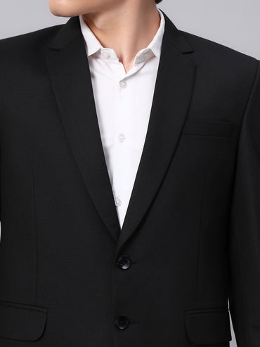 Close view of smooth viscose fabric in black blazer
