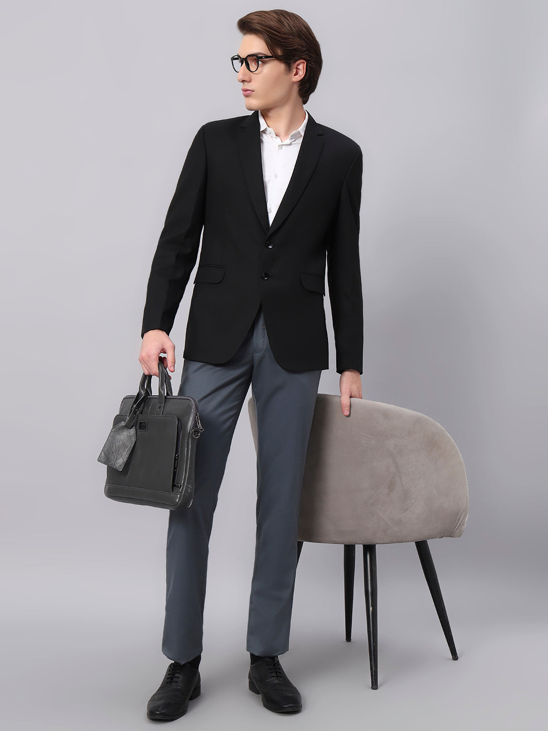 Modern elegant outfit featuring black blazer for men