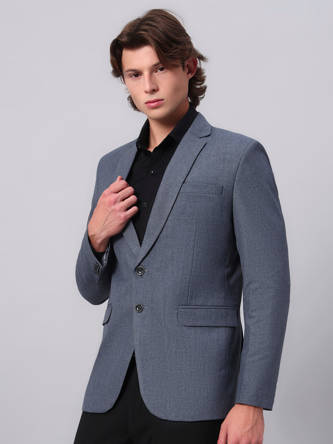 Men wearing blue viscose blazer styled in classic elegant look