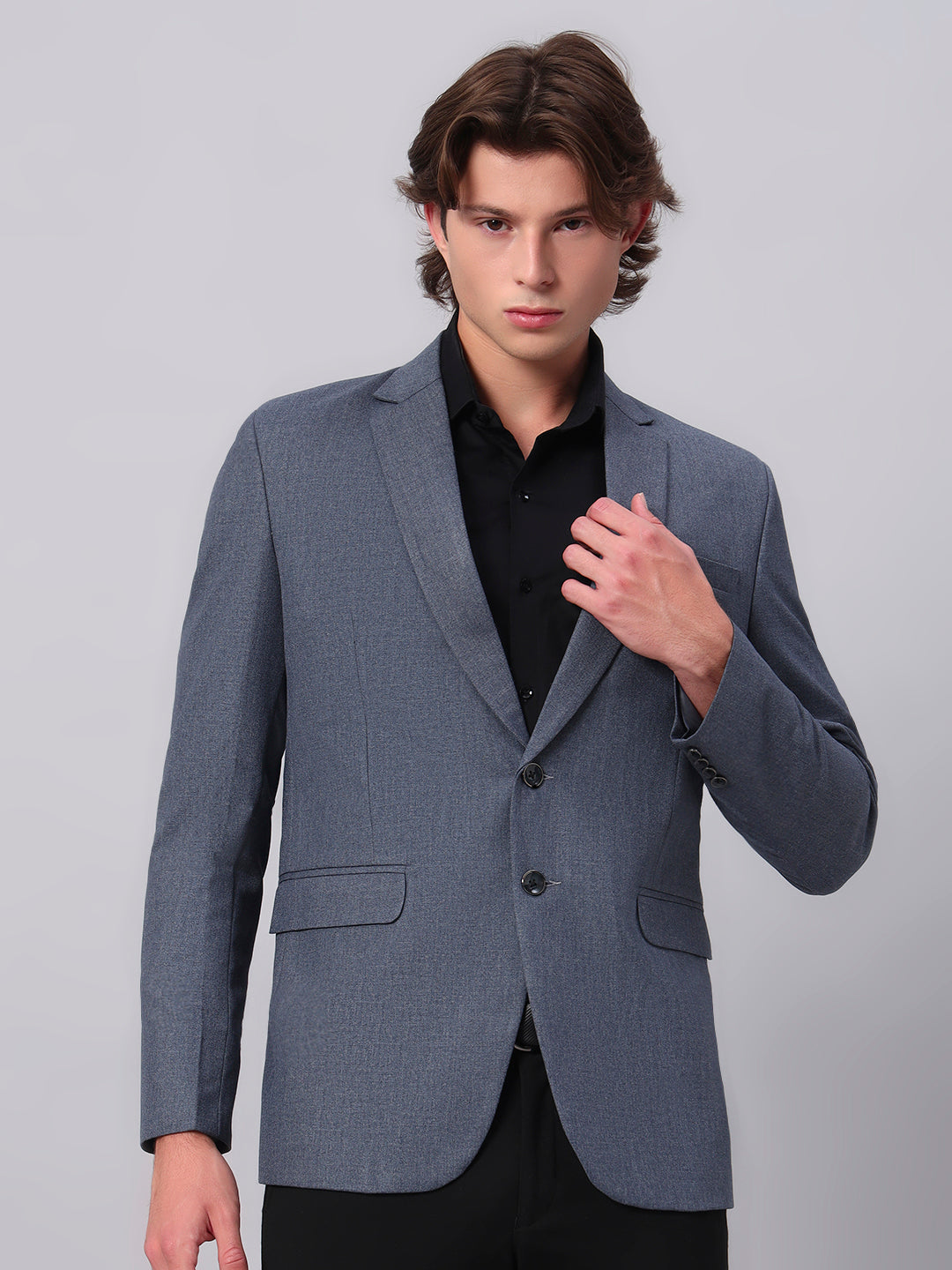 Day to evening styling with blue viscose blazer