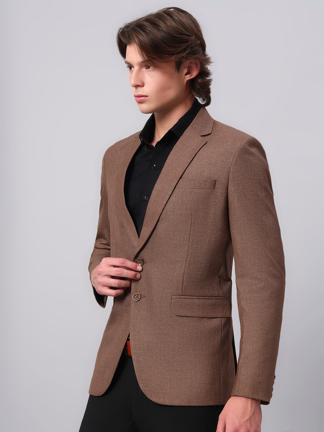 Smart casual outfit with brown formal blazer