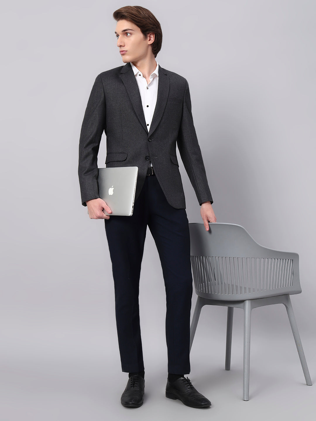 Classic charcoal grey blazer ideal for formal occasions