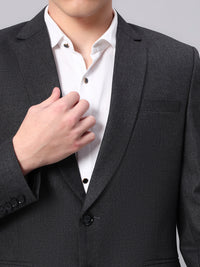 Close view of smooth viscose charcoal grey blazer fabric