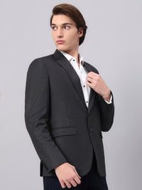 Smart casual styling with charcoal grey formal blazer