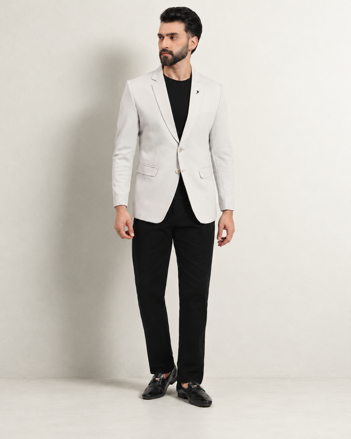 Men’s Off-White Stretchable Casual Blazer – Elegant Modern Style