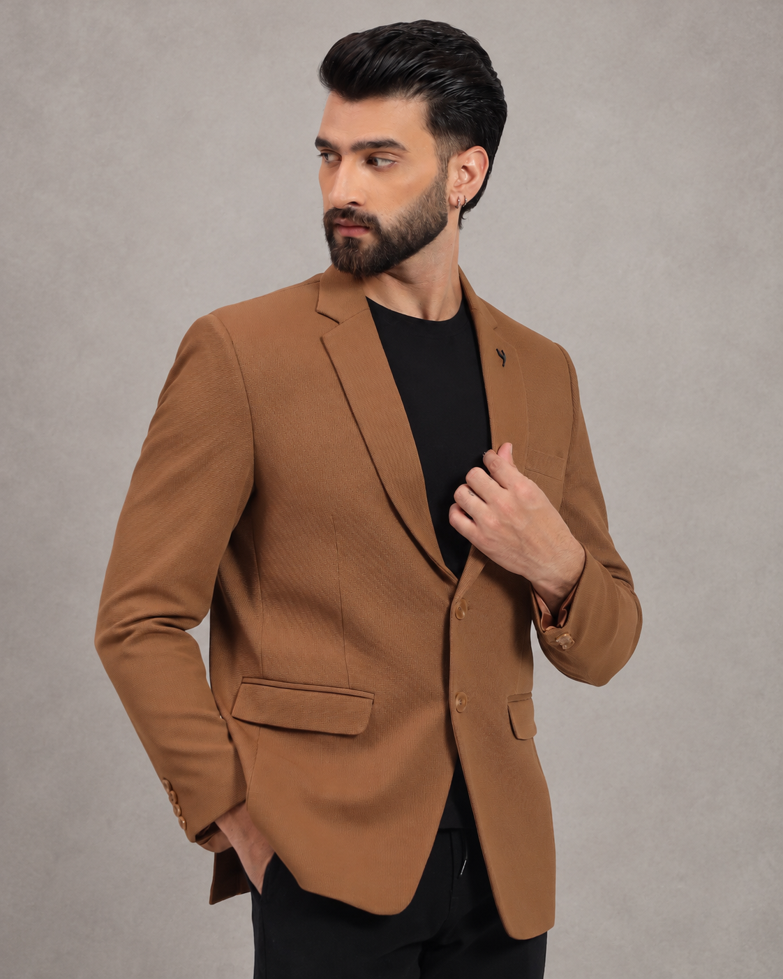 Men’s Camel Brown Stretchable Casual Blazer – Fresh Modern Style