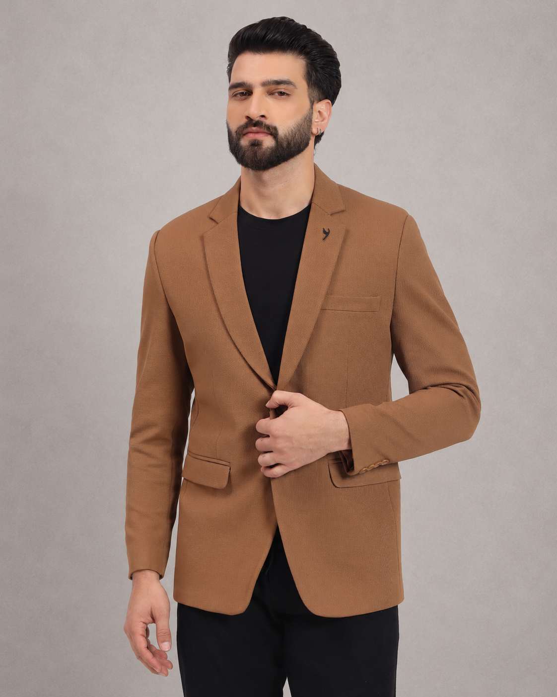Men’s Camel Brown Stretchable Casual Blazer – Fresh Modern Style