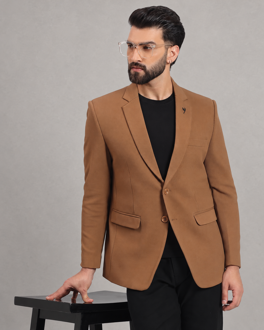 Men’s Camel Brown Stretchable Casual Blazer – Fresh Modern Style