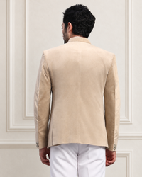 Men's Beige Velvet Bandhgala Party Wear Blazer
