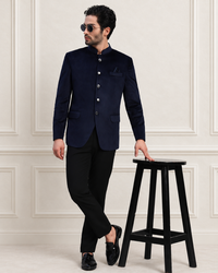 Men's Blue Velvet Bandhgala Party Wear Blazer