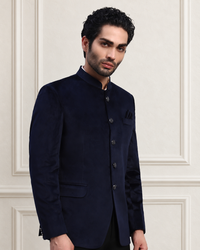 Men's Blue Velvet Bandhgala Party Wear Blazer