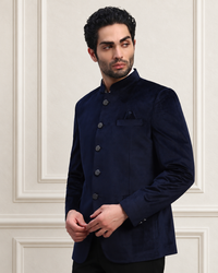 Men's Blue Velvet Bandhgala Party Wear Blazer