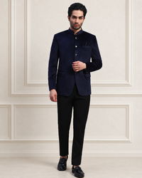 Men's Blue Velvet Bandhgala Party Wear Blazer