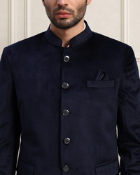 Men's Blue Velvet Bandhgala Party Wear Blazer