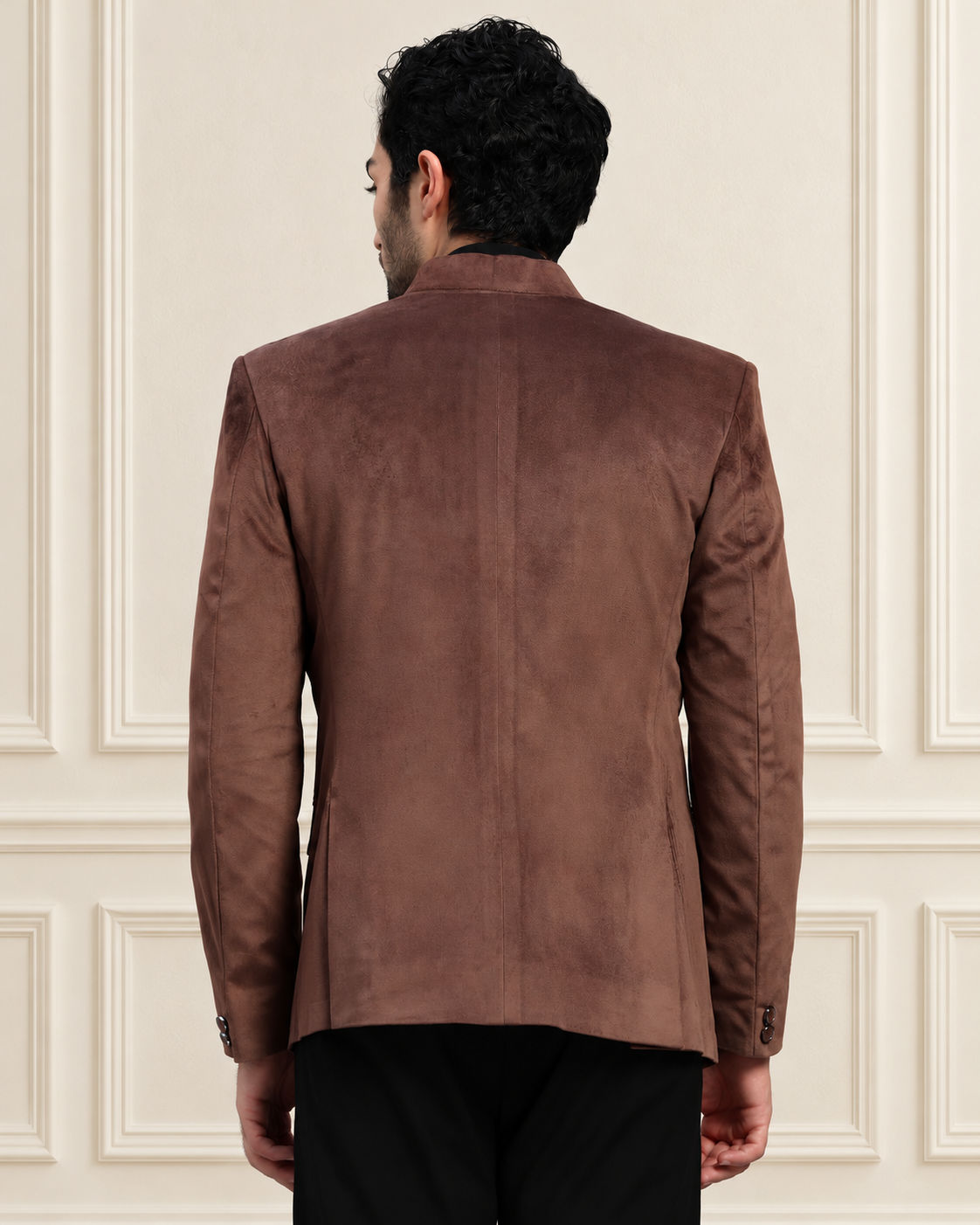 Men's Brown Velvet Bandhgala Party Wear Blazer