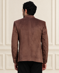 Men's Brown Velvet Bandhgala Party Wear Blazer