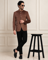 Men's Brown Velvet Bandhgala Party Wear Blazer