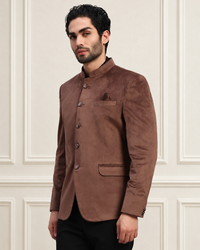 Men's Brown Velvet Bandhgala Party Wear Blazer