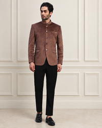 Men's Brown Velvet Bandhgala Party Wear Blazer