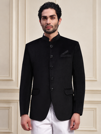 Men's Black Velvet Bandhgala Party Wear Blazer