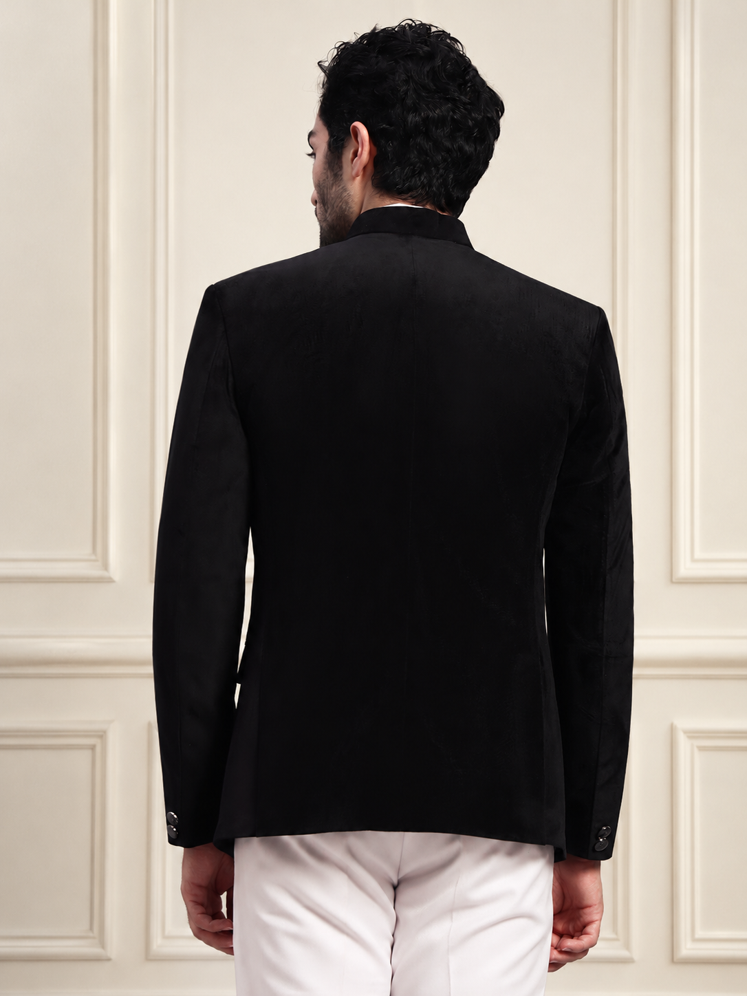 Men's Black Velvet Bandhgala Party Wear Blazer