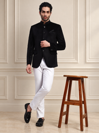 Men's Black Velvet Bandhgala Party Wear Blazer