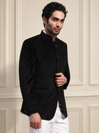 Men's Black Velvet Bandhgala Party Wear Blazer
