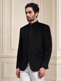 Men's Black Velvet Bandhgala Party Wear Blazer