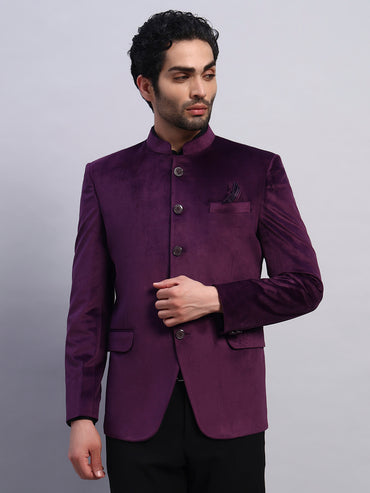 Men's violet Velvet Bandhgala Party Wear Blazer