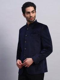 Men's Blue Velvet Bandhgala Party Wear Blazer