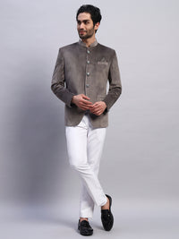 Men's Grey Velvet Bandhgala Party Wear Blazer