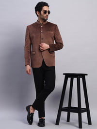 Men's Brown Velvet Bandhgala Party Wear Blazer