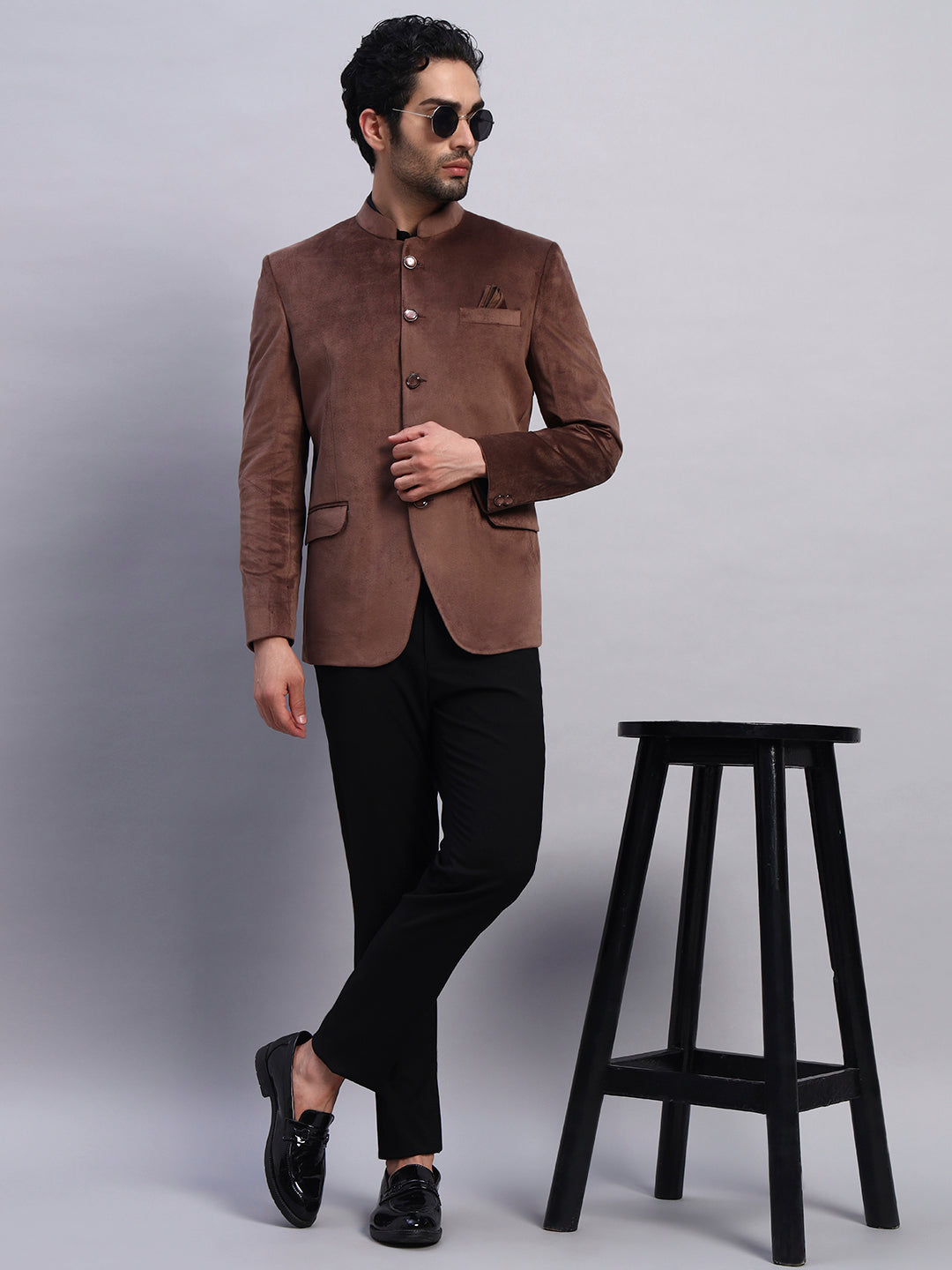 Men's Brown Velvet Bandhgala Party Wear Blazer