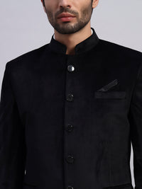 Men's Black Velvet Bandhgala Party Wear Blazer