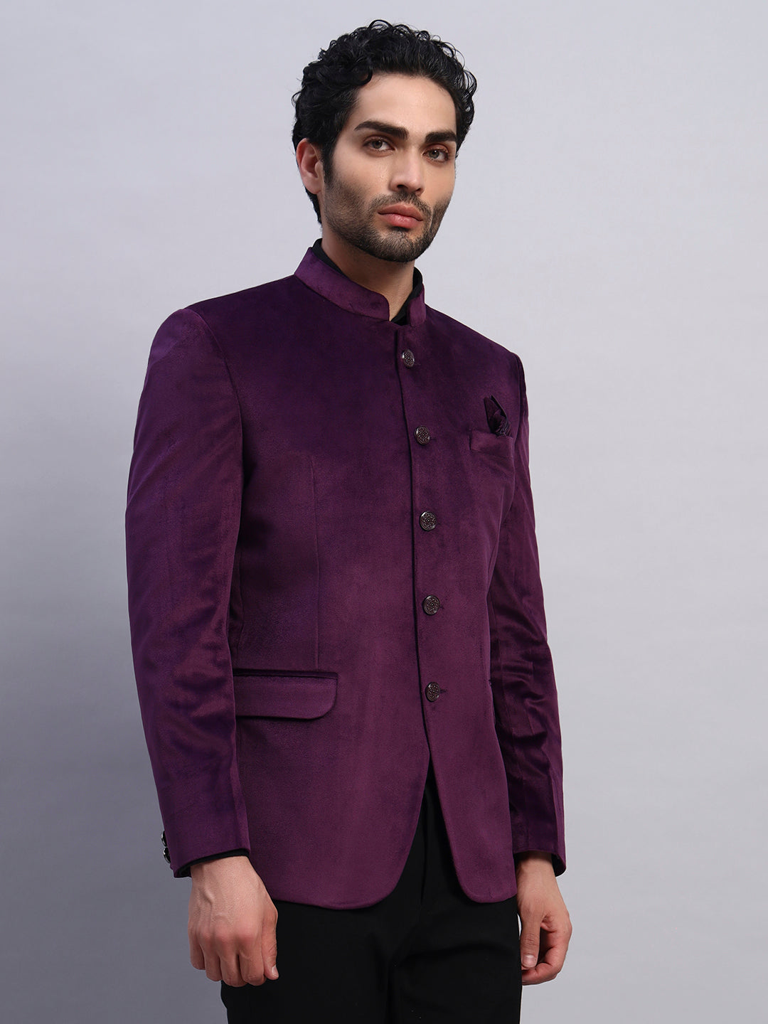 Men's violet Velvet Bandhgala Party Wear Blazer