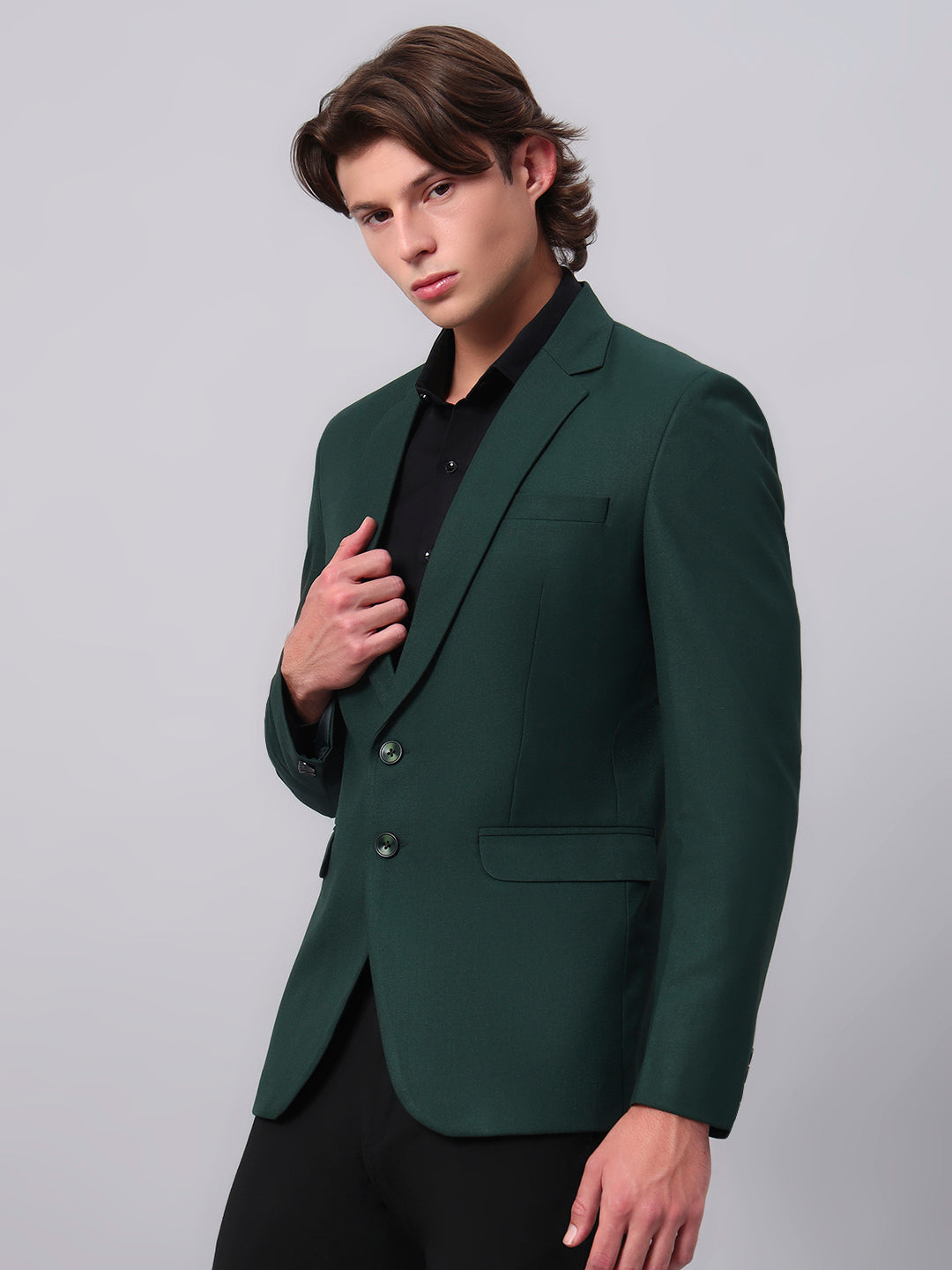 Smart casual outfit with green formal blazer