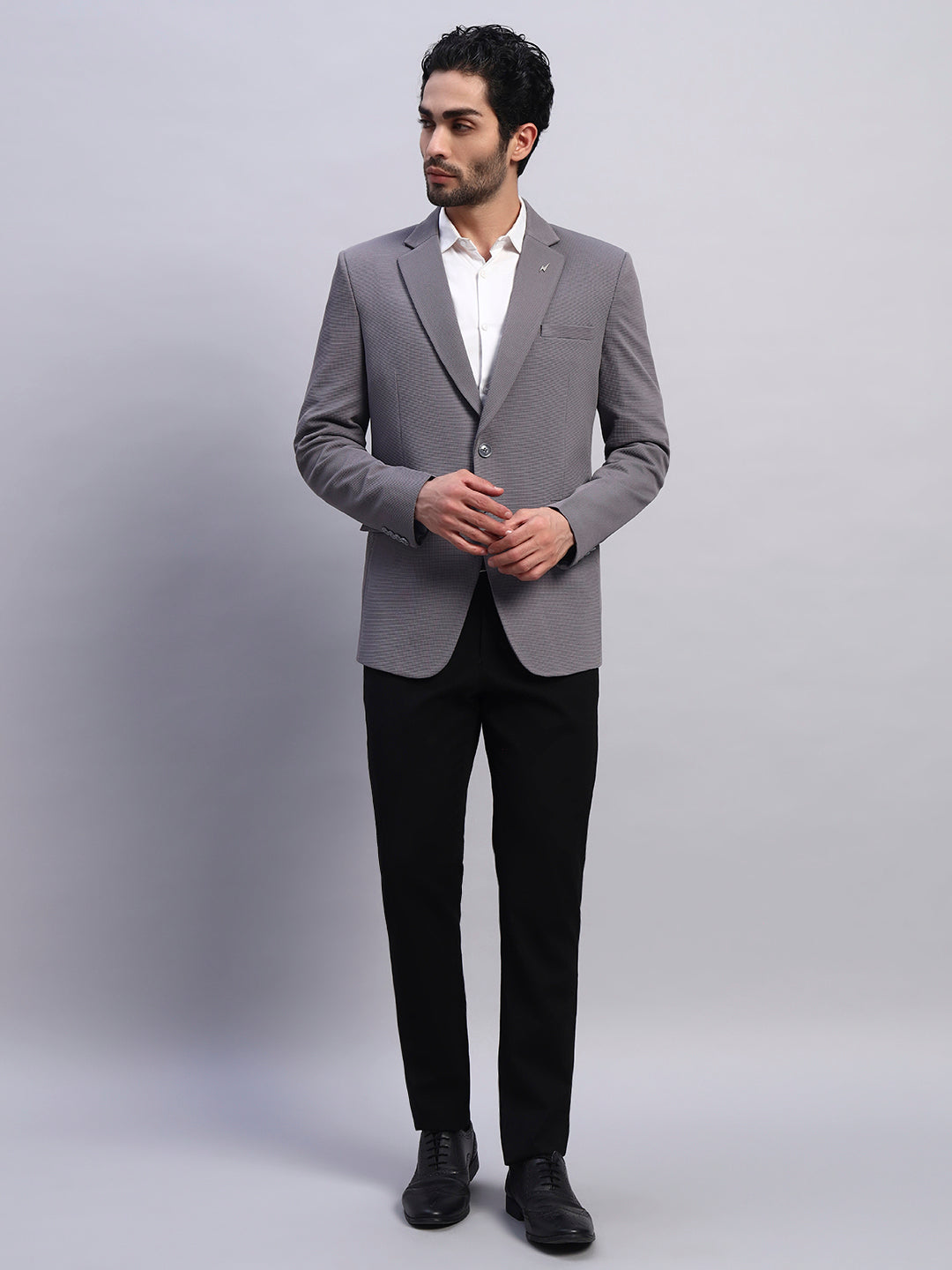 Smart flex outfit featuring grey stretch blazer