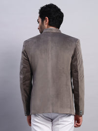 Men's Grey Velvet Bandhgala Party Wear Blazer